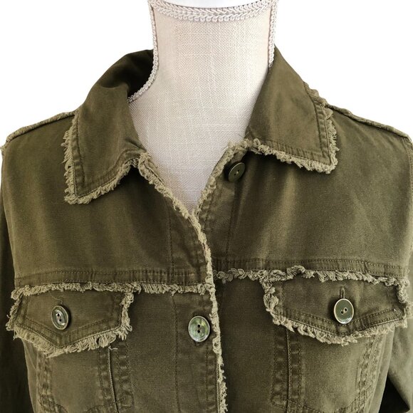 Habitat Olive Green Utility Jacket Women’s Small, Button Front, Frayed Hem - Picture 2 of 9